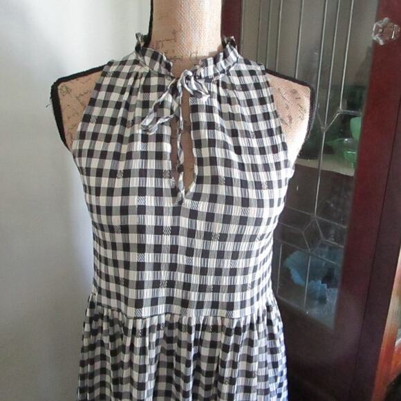 BB Dakota Gingham Tiered Midi Dress XS Black Sleeveless Peasant Cottage Bohochic - Picture 5 of 17